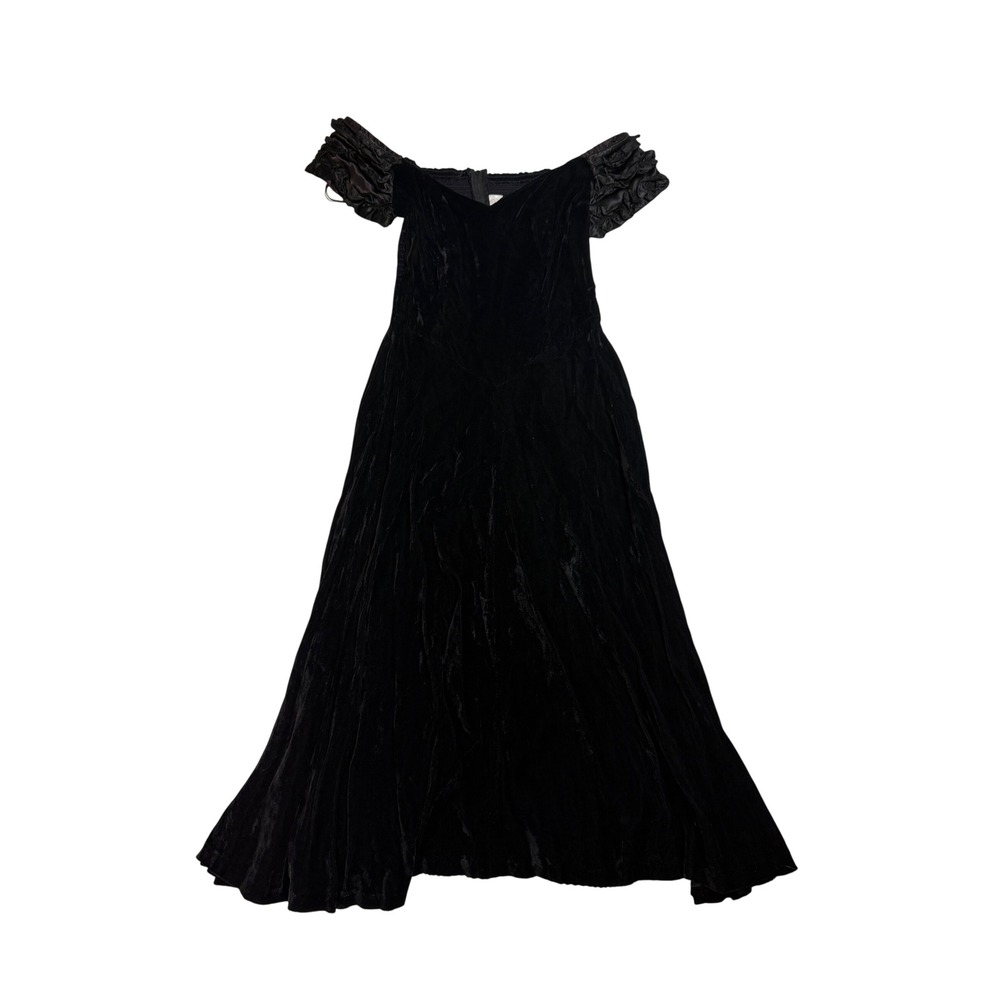 Vintage Y2K Moda Intl Black Velvet Off Shoulder Maxi Dress Whimsygoth